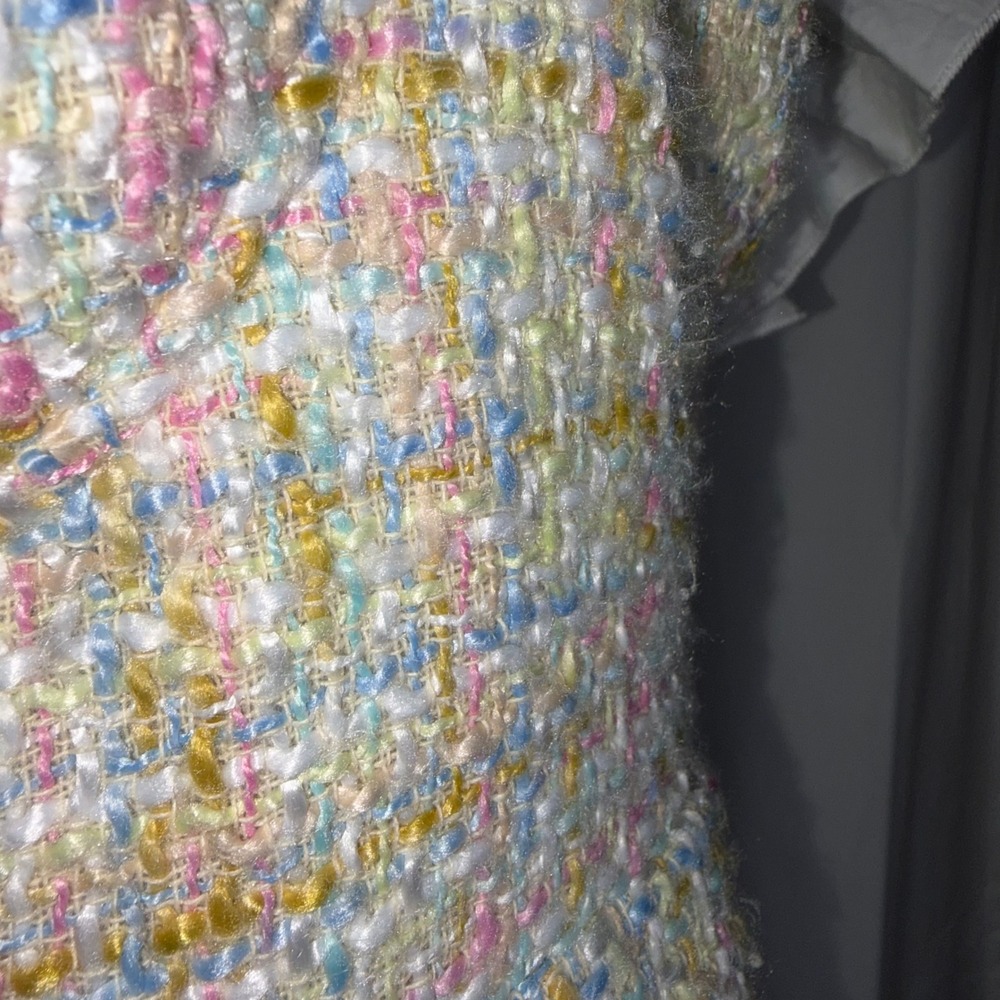 ASOS Luxe Pastel Tweed Ruffle Coquette Mini Dress B38 W33 H48 L26.5 Size 12 - Picture 11 of 12